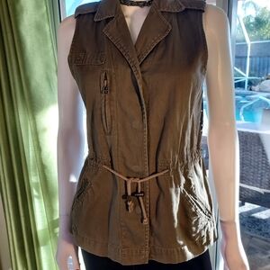Charlotte Russe Olive Military Style Front W Black Rose Patterned Lace Back Vest